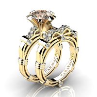 Art Masters Caravaggio 14K Yellow Gold 3.0 Ct Champagne and White Diamond Engagement Ring Wedding Band Set R823S-14KYGDCHD