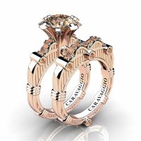 Art Masters Caravaggio 14K Rose Gold 3.0 Ct Champagne Diamond Engagement Ring Wedding Band Set R843S-14KRGCHD