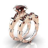 Art Masters Caravaggio 14K Rose Gold 3.0 Ct Cognac Diamond Engagement Ring Wedding Band Set R843S-14KRGCD