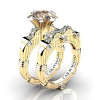 Art Masters Caravaggio 14K Yellow Gold 3.0 Ct Champagne and Diamond Engagement Ring Wedding Band Set R843S-14KYGDCHD