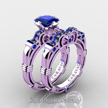Art-Masters-Caravaggio-14K-Lilac-Gold-1-25-Carat-Princess-Blue-Sapphire-Engagement-Ring-Wedding-Band-Set-R623PS-14KLGBS-P