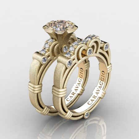Art-Masters-Caravaggio-14K-Matte-Yellow-Gold-1-Carat-Champagne-and-White-Diamond-Engagement-Ring-Wedding-Band-Set-R623S-14KMYGDCHD