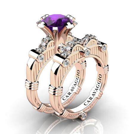 Art-Masters-Caravaggio-14K-Rose-Gold-3-0-Ct-Amethyst-Diamond-Engagement-Ring-Wedding-Band-Set-R843S-14KRGDAM