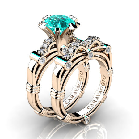 Art-Masters-Caravaggio-14K-Rose-Gold-3-0-Ct-Blue-and-White-Diamond-Italian-Engagement-Ring-Wedding-Band-Set-R823S-14KRGDBLD