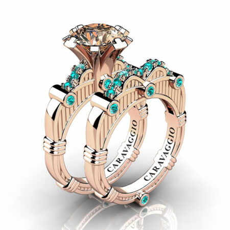 Art-Masters-Caravaggio-14K-Rose-Gold-3-0-Ct-Champagne-and-Blue-Diamond-Italian-Engagement-Ring-Wedding-Band-Set-R843S-14KRGBLDCHD