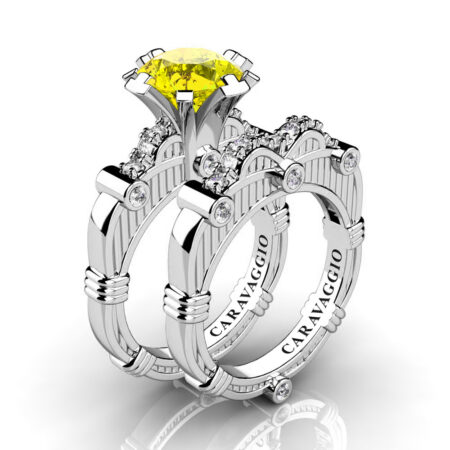 Art-Masters-Caravaggio-14K-White-Gold-3-0-Ct-Orange-Sapphire-Diamond-Italian-Engagement-Ring-Wedding-Band-Set-R843S-14KWGDOS4