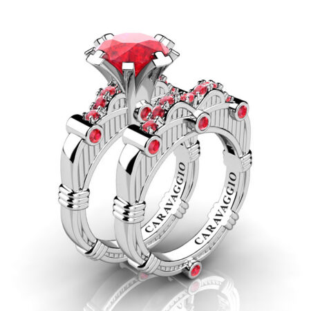 Art-Masters-Caravaggio-14K-White-Gold-3-0-Ct-Ruby-Engagement-Ring-Wedding-Band-Set-R843S-14KWGR