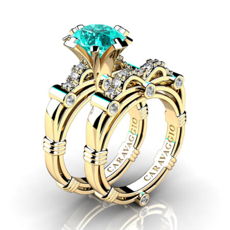 Art-Masters-Caravaggio-14K-Yellow-Gold-3-0-Ct-Blue-and-White-Diamond-Italian-Engagement-Ring-Wedding-Band-Set-R823S-14KYGDBLD