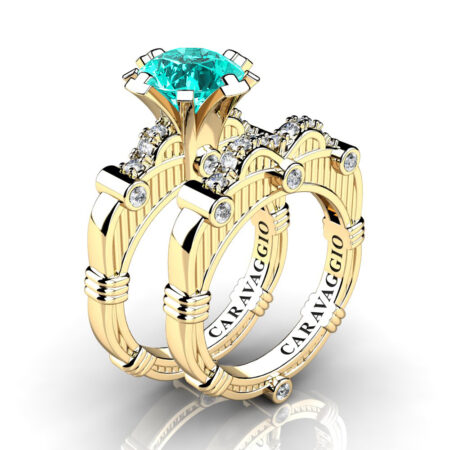 Art-Masters-Caravaggio-14K-Yellow-Gold-3-0-Ct-Blue-and-White-Diamond-Italian-Engagement-Ring-Wedding-Band-Set-R843S-14KYGDDBLD