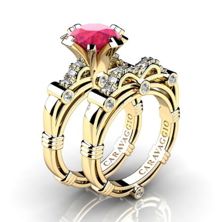 Art-Masters-Caravaggio-14K-Yellow-Gold-3-0-Ct-Rose-Ruby-Diamond-Italian-Engagement-Ring-Wedding-Band-Set-R823S-14KYGDRR