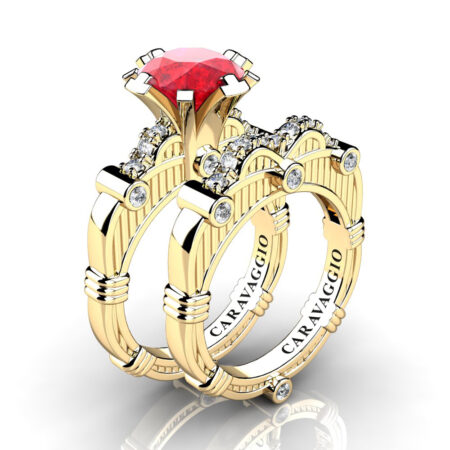 Art-Masters-Caravaggio-14K-Yellow-Gold-3-0-Ct-Ruby-Diamond-Italian-Engagement-Ring-Wedding-Band-Set-R843S-14KYGDR