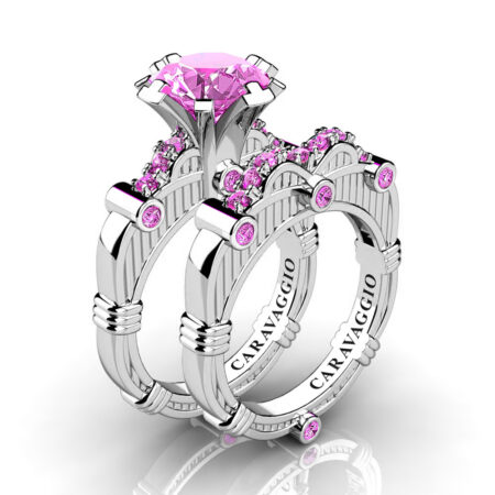 Art-Masters-Caravaggio-Italian-14K-White-Gold-3-0-Ct-Light-Pink-Sapphire-Engagement-Ring-Wedding-Band-Set-R843S-14KWGLPS
