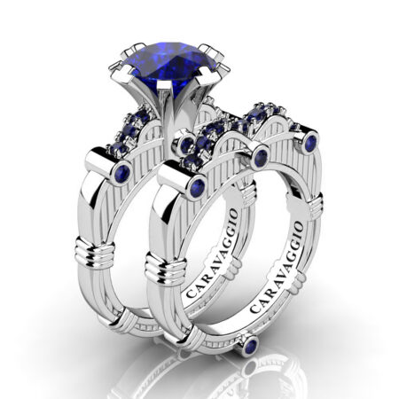 Art-Masters-Caravagio-14K-White-Gold-3-0-Ct-Blue-Sapphire-Engagement-Ring-Wedding-Band-Set-R843S-14KWGBS