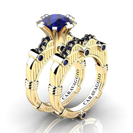 Art-Masters-Caravagio-14K-Yellow-Gold-3-0-Ct-Blue-Sapphire-Engagement-Ring-Wedding-Band-Set-R843S-14KYGBS