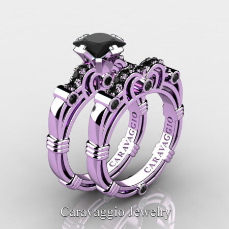 Caravaggio-Jewelry-14K-Lilac-Gold-1-25-Carat-Princess-Black-Sapphire-Engagement-Ring-Wedding-Band-Set-R623PS-14KLGBLS-P