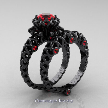Caravaggio-Lace-14K-Black-Gold-1-Carat-Ruby-Engagement-Ring-Wedding-Band-Bridal-Set-R634S-14KBGR-P