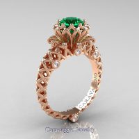Caravaggio Lace 14K Rose Gold 1.0 Ct Emerald Diamond Engagement Ring R634-14KRGDEM