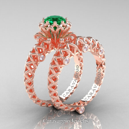 Caravaggio-Lace-14K-Rose-Gold-1-0-Carat-Emerald-Diamond-Engagement-Ring-Wedding-Band-Bridal-Set-R634S-14KRGDEM-P
