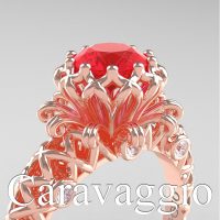 Caravaggio Lace 14K Rose Gold 1.0 Ct Ruby Diamond Engagement Ring R634-14KRGDR