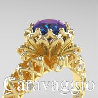 Caravaggio Lace 14K Yellow Gold 1.0 Ct Alexandrite Diamond Engagement Ring R634-14KYGDAL