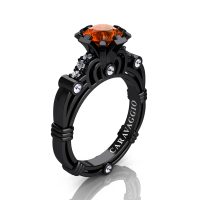 Art Masters Caravaggio 14K Black Gold 1.0 Ct Orange Sapphire Diamond Engagement Ring R623-14KBGDOS
