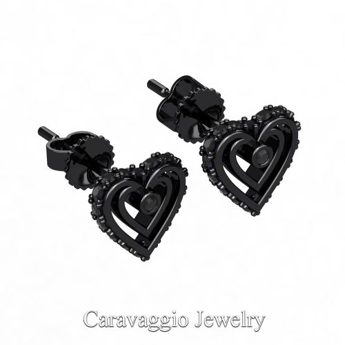 Art Masters Caravaggio 14K Black Gold Black Sapphire Heart Stud Earrings E623-14KBGBLS