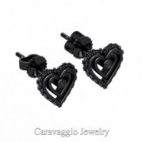 Art Masters Caravaggio 14K Black Gold Black Diamond Heart Stud Earrings E623-14KBGBD