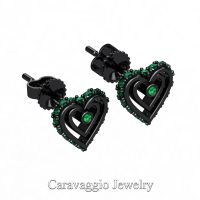 Art Masters Caravaggio 14K Black Gold Emerald Heart Stud Earrings E623-14KBGEM