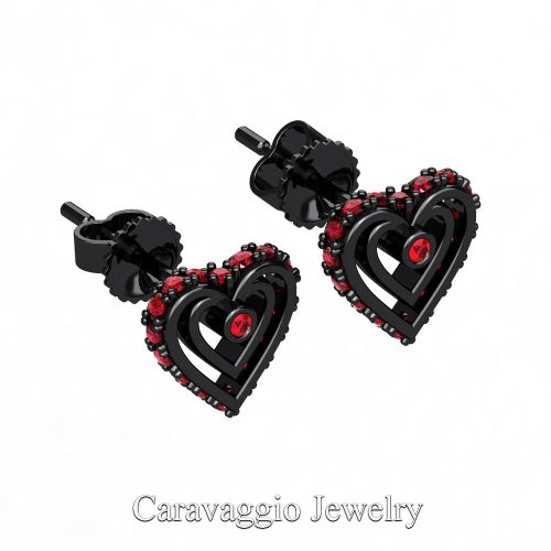 Art Masters Caravaggio 14K Black Gold Ruby Heart Stud Earrings E623-14KBGR