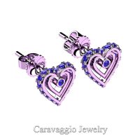 Art Masters Caravaggio 14K Lilac Gold Blue Sapphire Heart Stud Earrings E623-14KLGBS