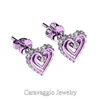 Art Masters Caravaggio 14K Lilac Gold Diamond Heart Stud Earrings E623-14KLGD