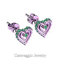 Art Masters Caravaggio 14K Lilac Gold Emerald Heart Stud Earrings E623-14KLGEM