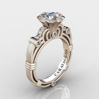 Art Masters Caravaggio 14K Matte Rose Gold 1.0 Ct White Sapphire Diamond Engagement Ring R623-14KMRGDWS