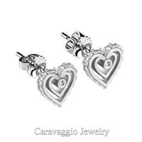 Art Masters Caravaggio 14K Matte White Gold Diamond Heart Stud Earrings E623-14KMWGD