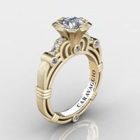 Art Masters Caravaggio 14K Matte Yellow Gold 1.0 Ct White Sapphire Diamond Engagement Ring R623-14KMYGDWS