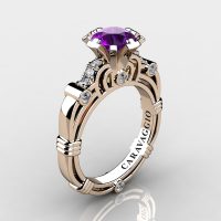 Art Masters Caravaggio 14K Rose Gold 1.0 Ct Amethyst Diamond Engagement Ring R623-14KRGDAM