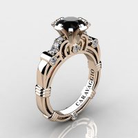 Art Masters Caravaggio 14K Rose Gold 1.0 Ct Black Sapphire Diamond Engagement Ring R623-14KRGDBLS