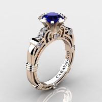 Art Masters Caravaggio 14K Rose Gold 1.0 Ct Blue Sapphire Diamond Engagement Ring R623-14KRGDBS