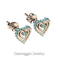 Art Masters Caravaggio 14K Rose Gold Blue Diamond Heart Stud Earrings E623-14KRGBLD