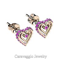 Art Masters Caravaggio 14K Rose Gold Pink Sapphire Heart Stud Earrings E623-14KRGPS
