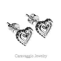 Art Masters Caravaggio 14K White Gold Black Diamond Heart Stud Earrings E623-14KWGBD