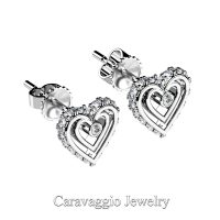 Art Masters Caravaggio 14K White Gold Diamond Heart Stud Earrings E623-14KWGD