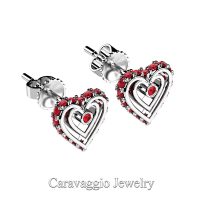 Art Masters Caravaggio 14K White Gold Ruby Heart Stud Earrings E623-14KWGR
