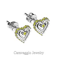 Art Masters Caravaggio 14K White Gold Yellow Sapphire Heart Stud Earrings E623-14KWGYS