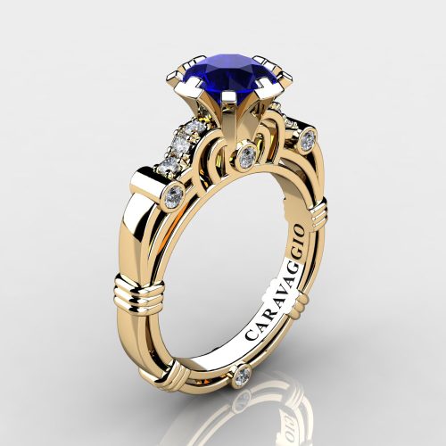Art Masters Caravaggio 14K Yellow Gold 1.0 Ct Blue Sapphire Diamond Engagement Ring R623-14KYGDBS