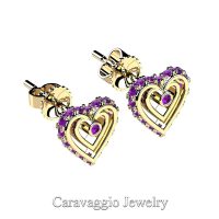 Art Masters Caravaggio 14K Yellow Gold Amethyst Heart Stud Earrings E623-14KYGAM