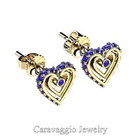 Art Masters Caravaggio 14K Yellow Gold Blue Sapphire Heart Stud Earrings E623-14KYGBS