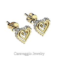 Art Masters Caravaggio 14K Yellow Gold Diamond Heart Stud Earrings E623-14KYGD