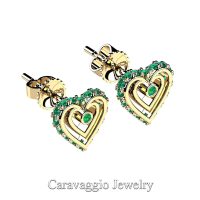 Art Masters Caravaggio 14K Yellow Gold Emerald Heart Stud Earrings E623-14KYGEM