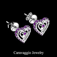 Art Masters Caravaggio 950 Platinum Amethyst Heart Stud Earrings E623-PLATAM